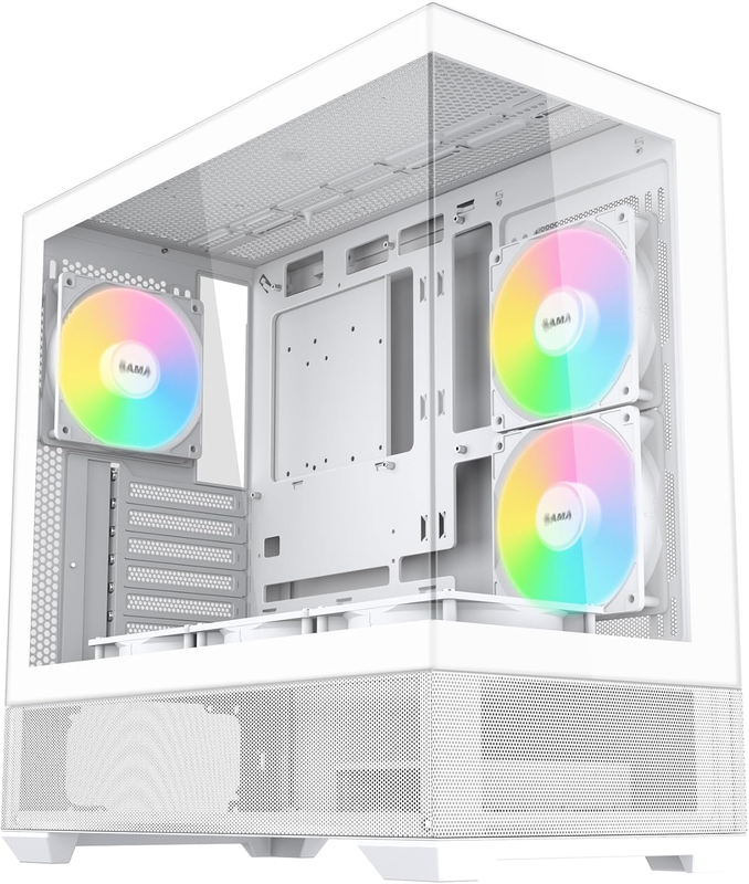 V40 Mid Tower PC Case, 6 Pre-Installed 120Mm ARGB PWM Fans, Dual Tempered Glass Panels, Vertical Airflow Design, USB Type-C Port, Sleek White Gaming PC Case for Atx/Micro-Atx/Itx Motherboards