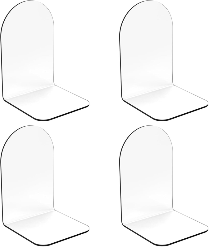 Clear Book Ends 4Pcs, Arch Acrylic Bookends for Shelves, Non-Slip Bookend Decora