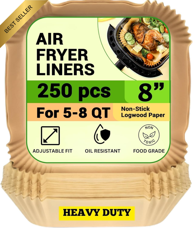 250 Pcs Air Fryer Liners Square Disposable 5-8 Inch - 12.5–20 Cm Paper Inserts f