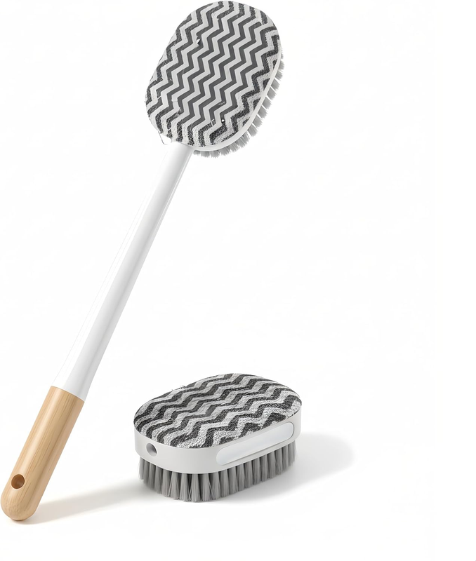 2-In-1 Bath Scrubber & Back Brush with Long Handle – Dual-Sided Shower Brush wit