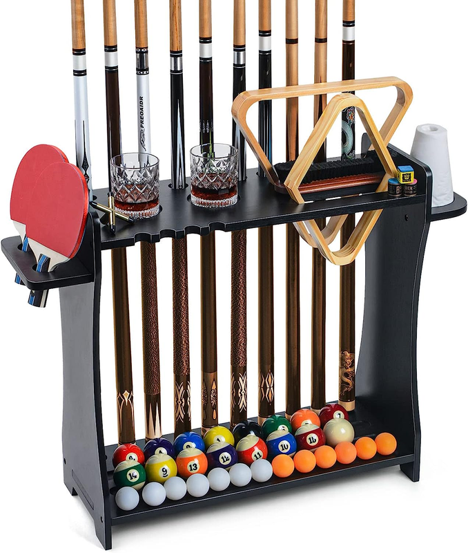 Pool Stick Holder Floor Stand, 2-In-1 Pool Cue Rack & Ping Pong Paddle Holder, 1