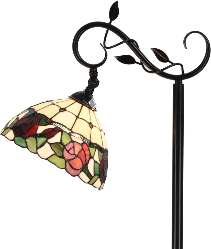 L10804 Rose Flower Tiffany Style Stained Glass Reading Floor Lamp 59.5 Inches Tall, Red