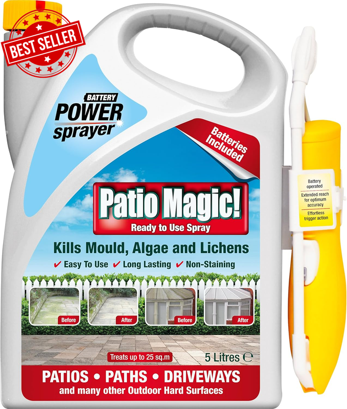 Battery Power Sprayer for Patios & Driveways, 5L, Kills Algae & Lichens