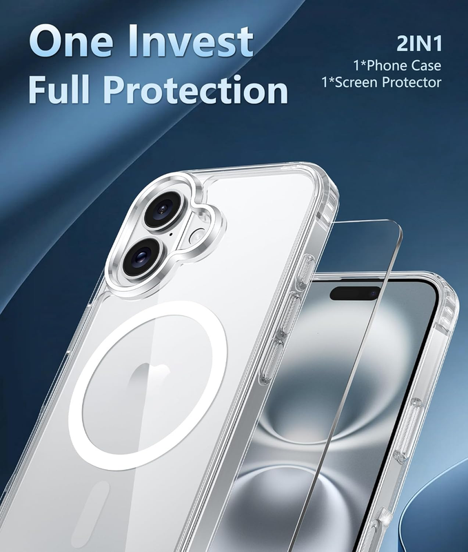 for iPhone 16 Case: Clear Magnetic Military Grade Drop Protection Anti Yellowing