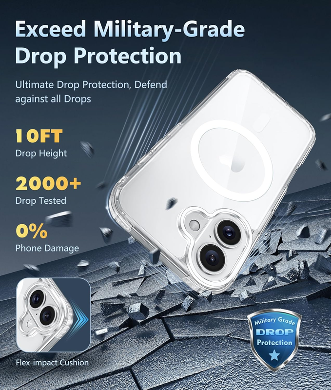 for iPhone 16 Case: Clear Magnetic Military Grade Drop Protection Anti Yellowing