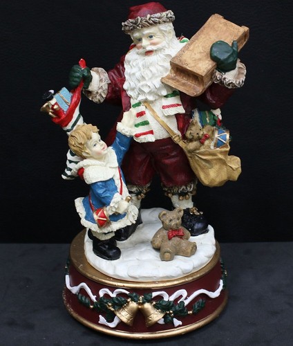 Music Box~Santa in Red Suit & Young Boy ~ Plays  Santa Clause is Coming to Town