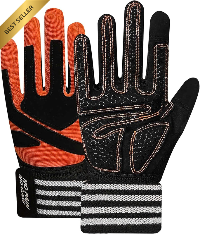 Weightlifting Workout Crossfit Gloves Full Finger with Wrist Strap Support, Padd