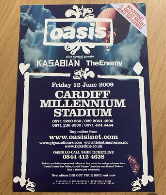 OASIS RARE A5 size HANDBILL MINT STUNNING kasabian the enemy Cardiff Millennium