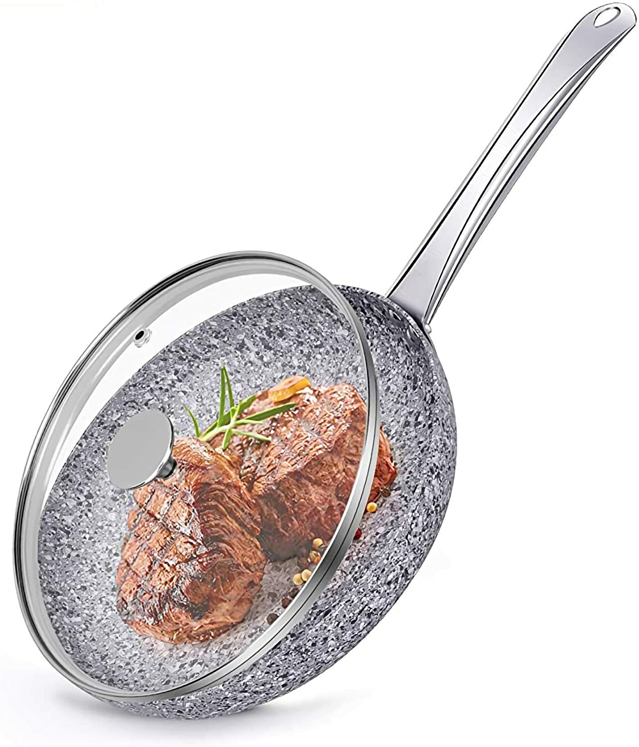 With Lid Granite Fry Pan With Stone Earth Coat