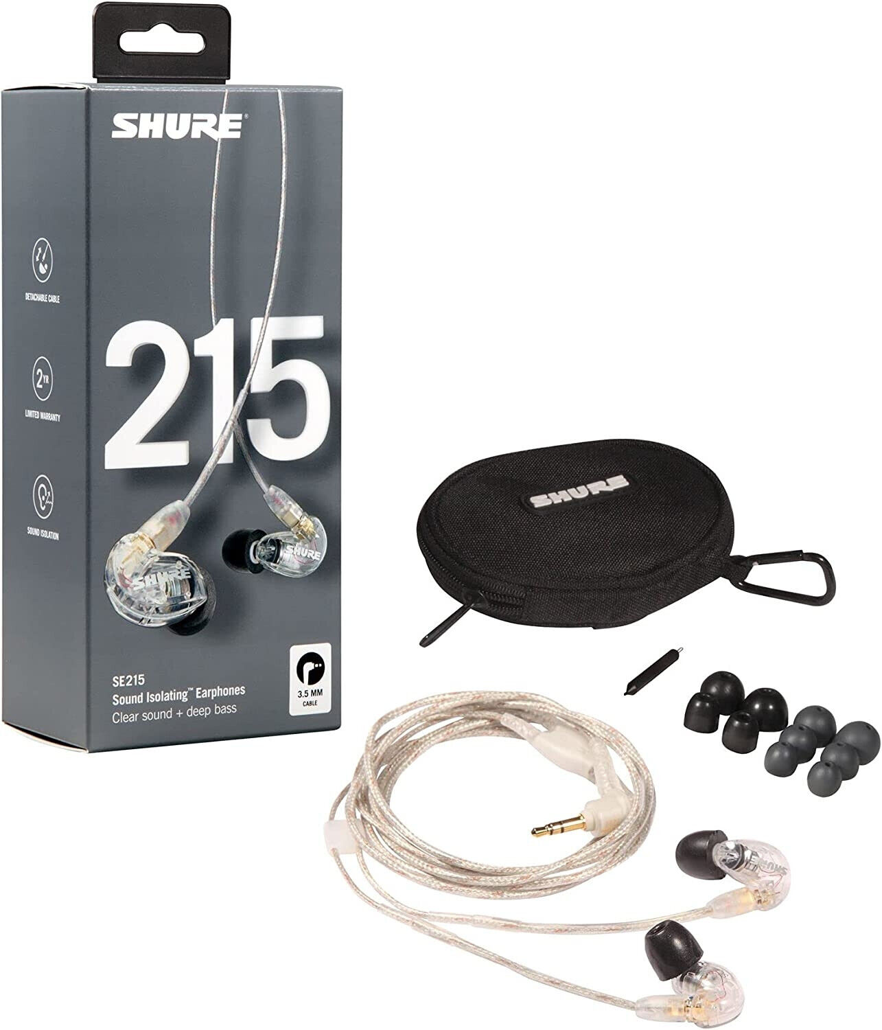 New SHURE SE215-CL In-Ear Earphones Headphones Earbuds IEM Monitors wired, CLEAR | eBay New SHURE SE215-CL In-Ear Earphones Headphones Earbuds IEM Monitors wired, CLEAR | eBay