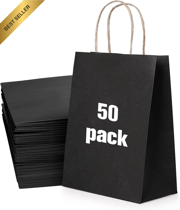 Black Paper Gift Bags with Handles Retail Paper Bags,21 X 11 X 27Cm,50 Pack | Pa
