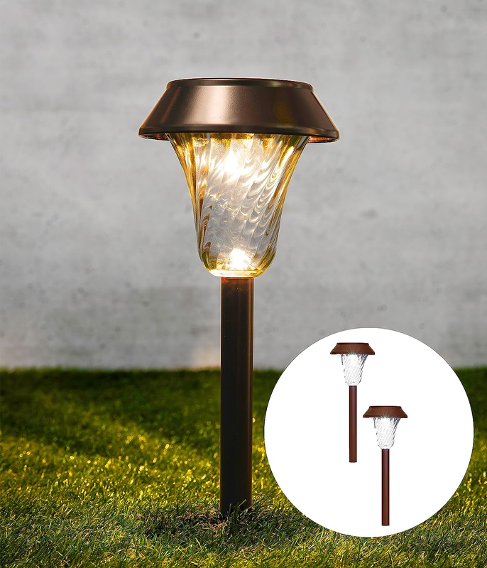 2 Pack Super Size 6" Diameter Bronze Solar Path Light with Large Solar Panel, Gl