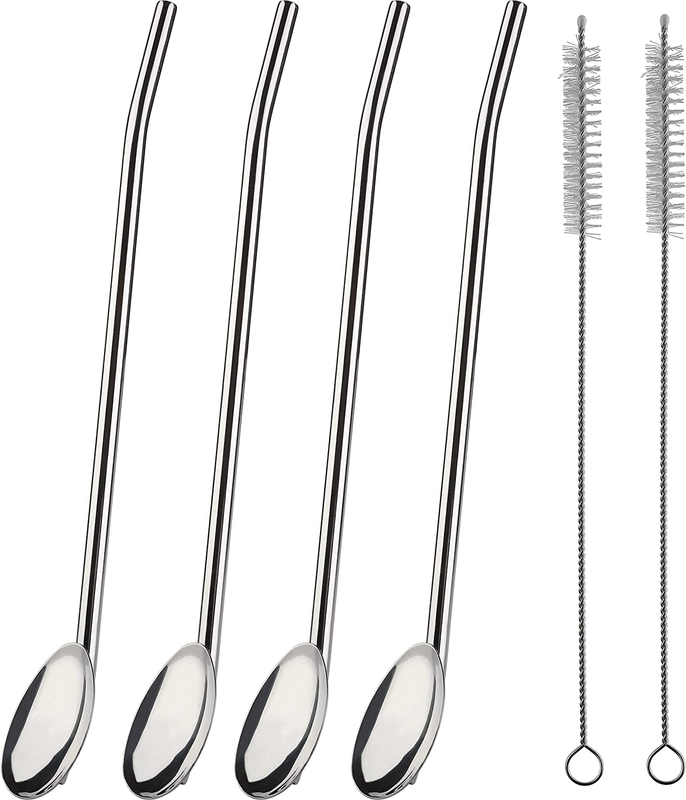 Spoons Long Stainless Steel Spoon Straw Bar Spoons Handle Wi