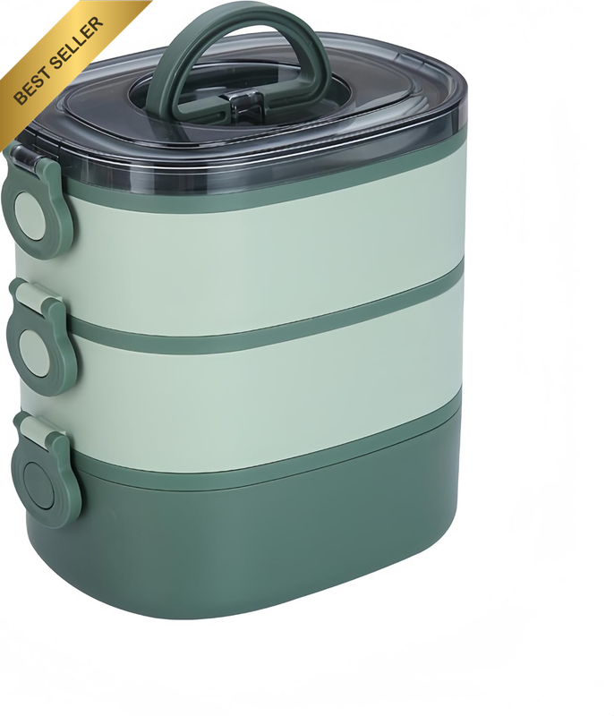 Stackable Bento Lunch Box for Adults, 3-Tier 2.8L High-Capacity Meal Container,