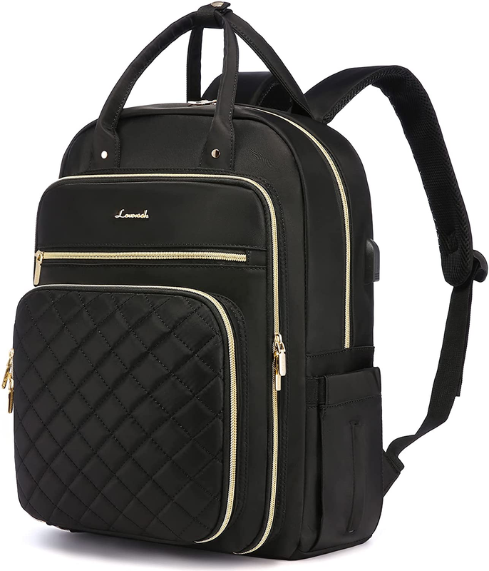 LOVEVOOK Laptop Backpack for Women, Water Resistant Travel Work Black Backpacks