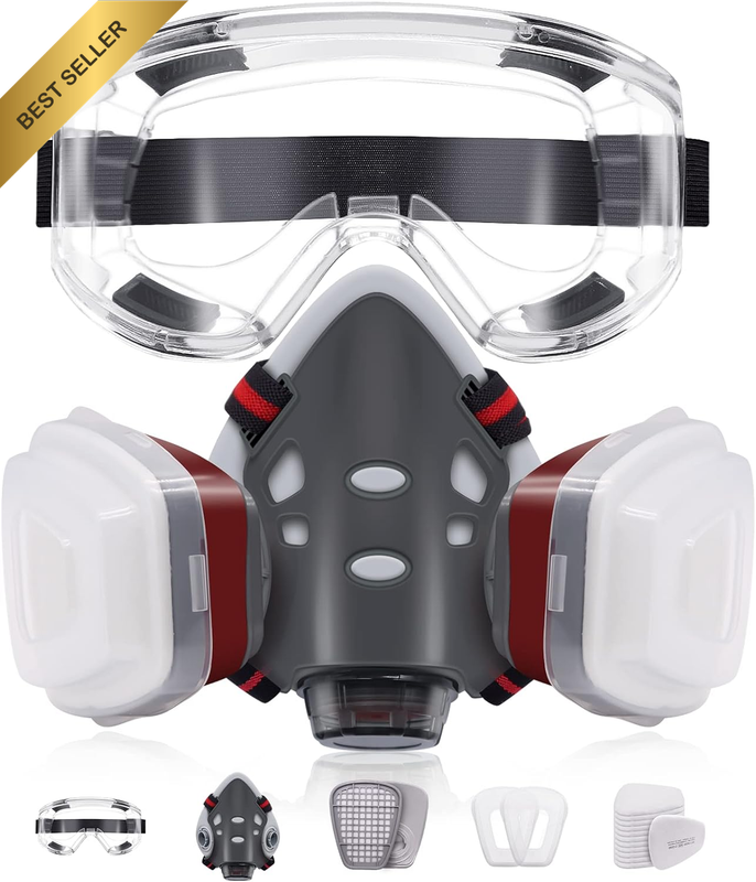Reusable Half Face Respirator Mask with Filters and Safety Glasses for Welding W