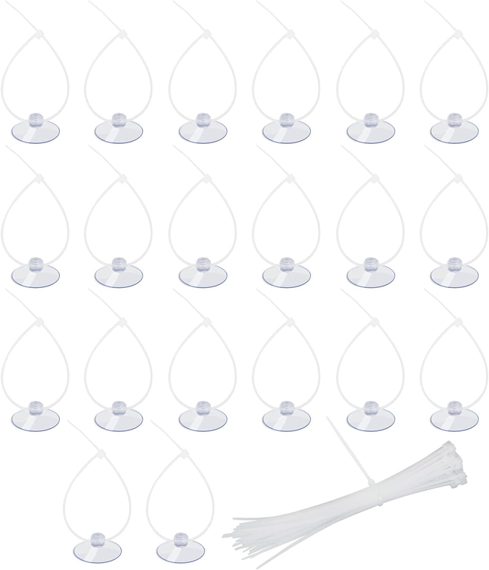 AQUANEAT 20 Pack Suction Cups with 40/100 Zip Ties for Aquarium Fish Tank Decora