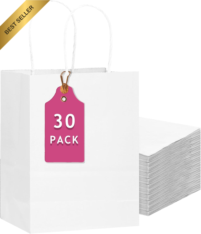 30-Packs White Paper Gift Bags with Handles Bulk 13