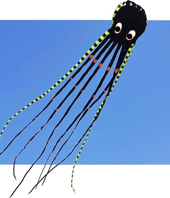 Sky Visitor 3D 26ft Ultra Large & Fun Octopus Foil Kite with Handle & Black 