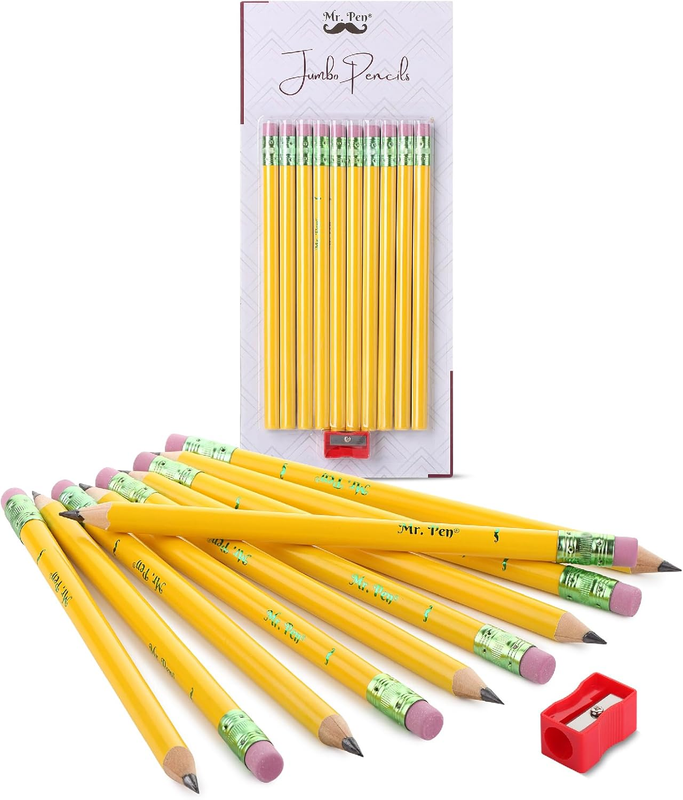 Mr. Pen- Jumbo Pencils, 10 Pencils and 1 Sharpener, Big Pencil, Fat Pencils, Jum