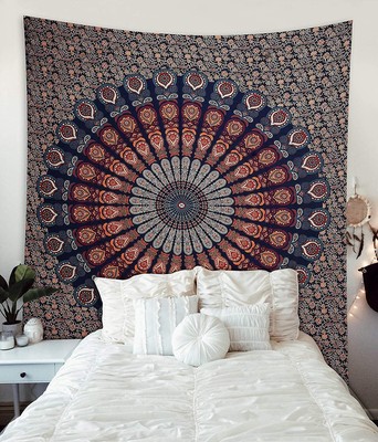 King COR Mandala Tapestry Indian Hippie Bohemian Psychedelic Peacock Wall Han...