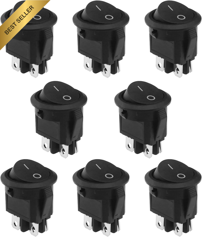8Pcs Rocker Switch 4 Pins 2 Position On/Off Switch round Press Toggle Button AC