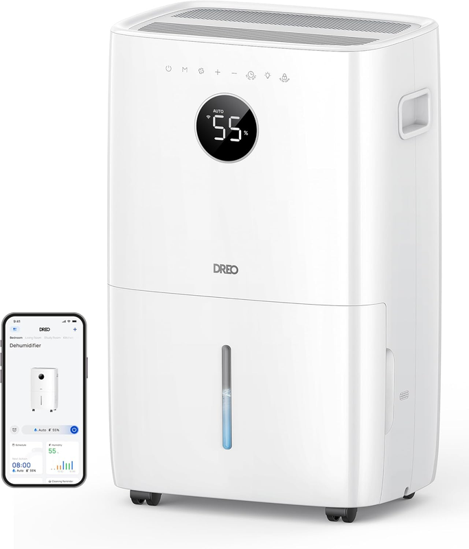 110-Pint Smart Dehumidifier for Basement, 4500 Ft² for Large Room, 2 Gallon Water Tank, Auto/Comfort/Constant Mode Dehumidifiers for Home, Bedroom, Bathroom, with Drain Hose, White, 711S