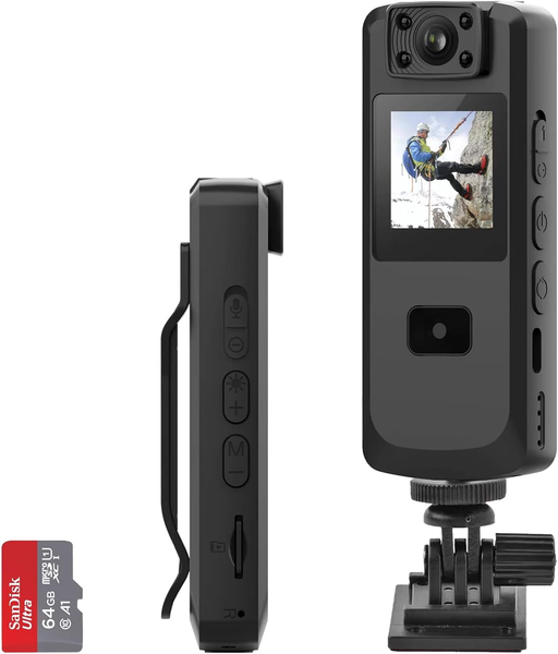 64GB Body Camera Wireless 1080P Wearable Hidden Cam 1.3" LCD Screen Night Vision