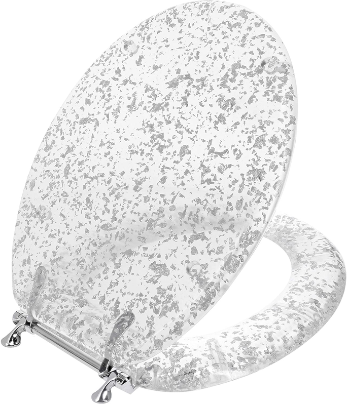 Elongated Resin Toilet Seat, Silver Foil