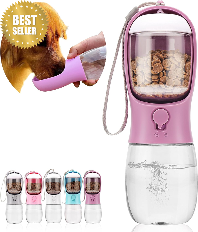 Dog Water Bottle,Portable Pet Water Bottle with Food Container,Outdoor Portable