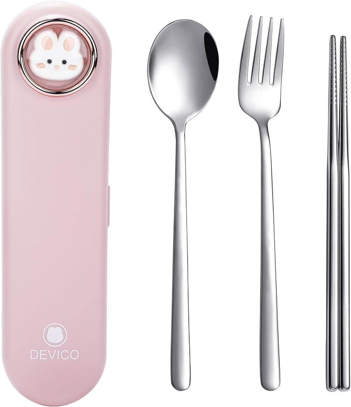 Travel Utensils with Case Cute, Reusable Silverware for Lunch, Portable Cutle...