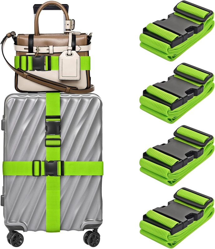 4 Pack Luggage Straps Suitcases TSA Approved Travel Belt Suitcase Strap Green