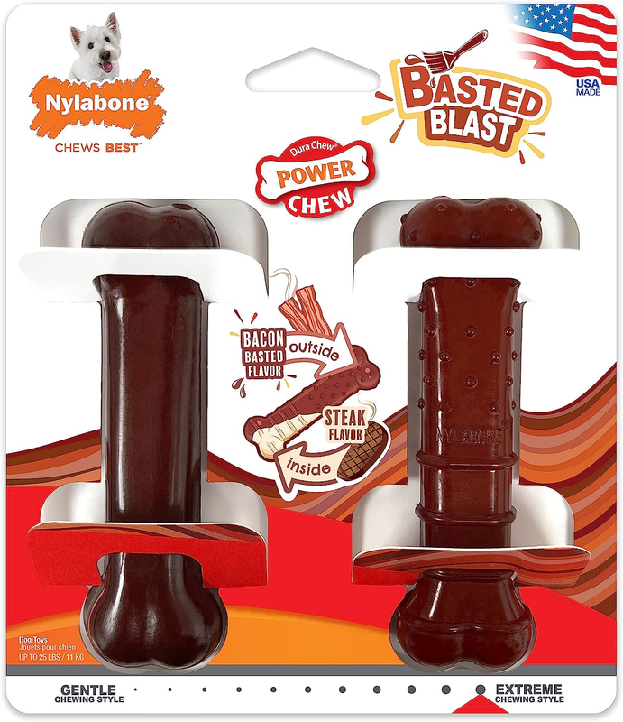 Power Chew Basted Blast Dual Flavored Dog Chew Toys for Aggressive Chewers - Dur