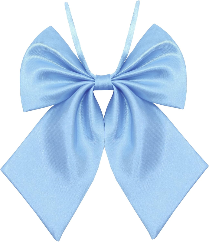 Adjustable Pre-Tied Bow Tie for Girls Uniform Solid Color Bowties for Women Ties