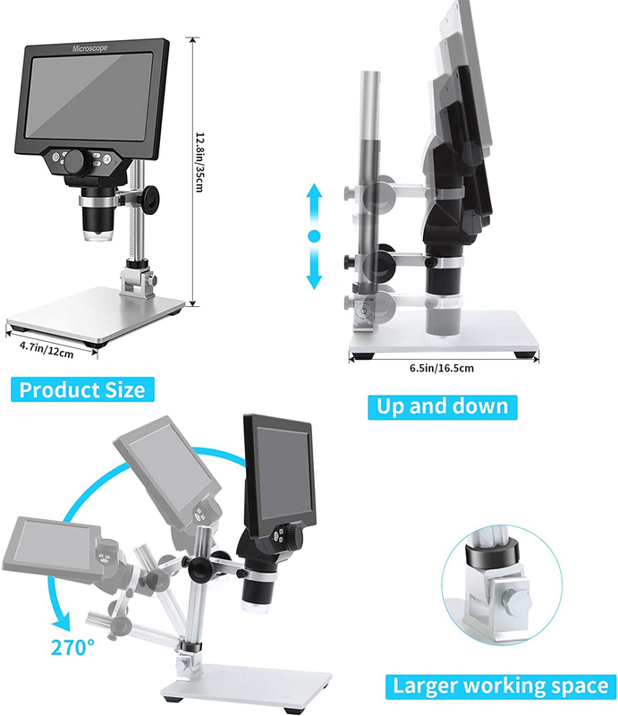 7 Inch LCD Digital Microscope with 64GB TF Card, 1200X Magnification, 12MP Ultra