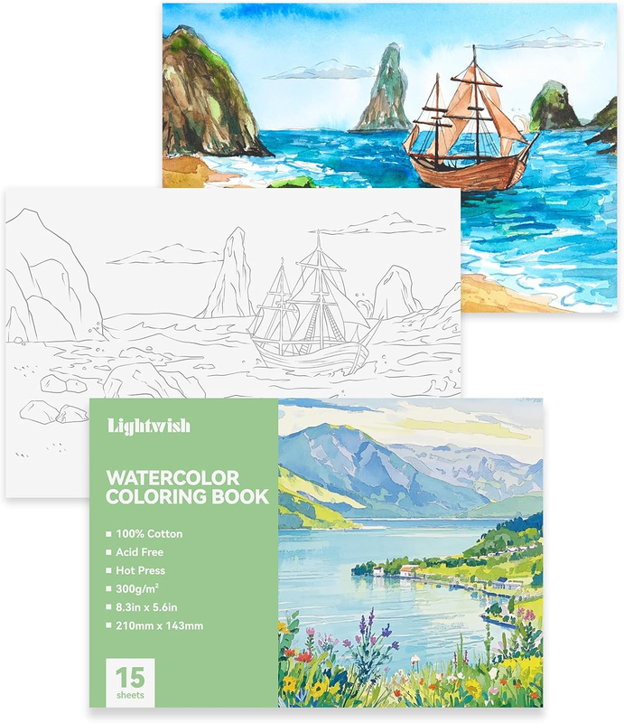 Watercolor Coloring Book, 21.1 X 14.2 Cm, 15 Sheets