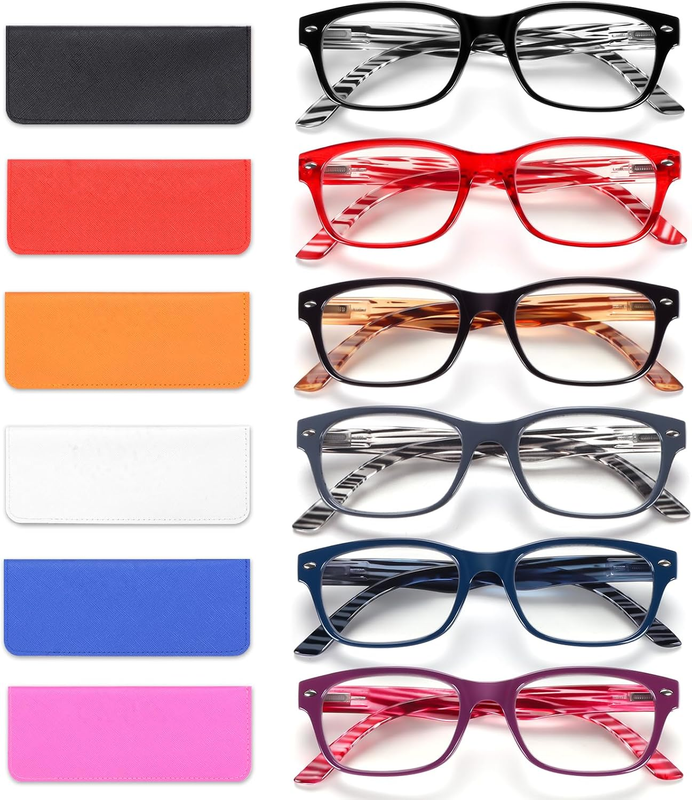 BLOEXCLU 6 Pack Reading Glasses for Women Men Blue Light Blocking Spring Hinge C