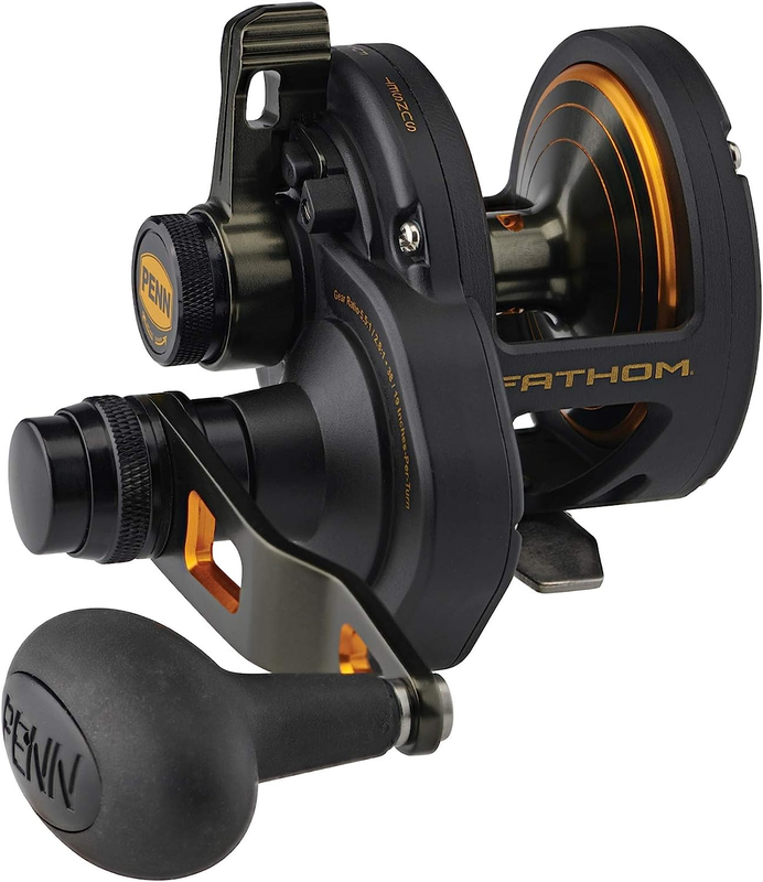 PENN Fishing Penn Fathom Lever Drag 2 Speed Conventional Fishing Reel, Black Gol