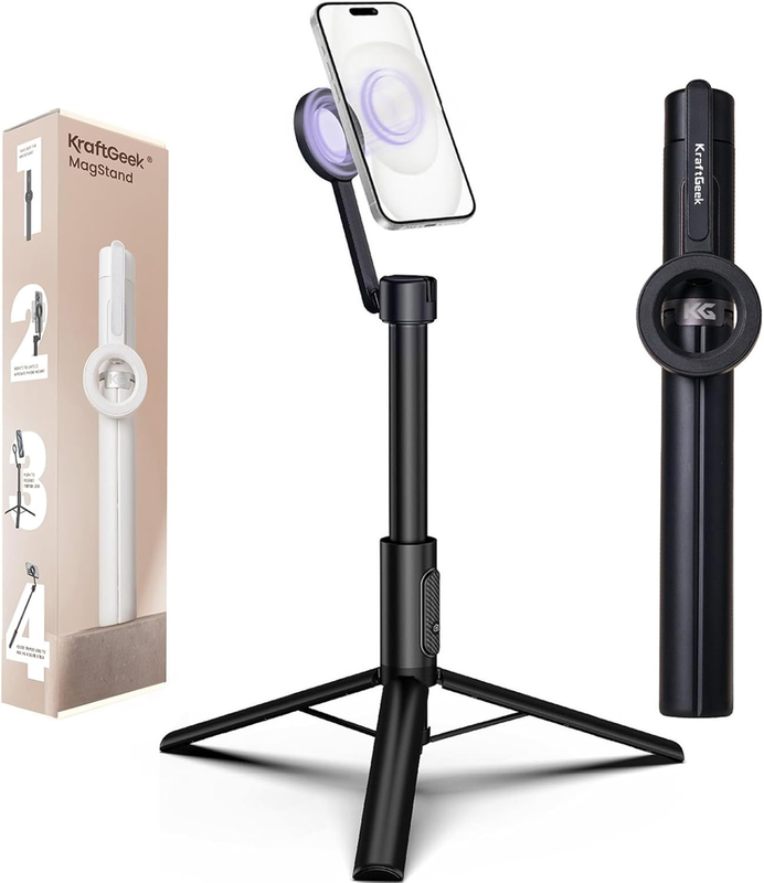 KraftGeek Magnetic Tripod for iPhone, 64” Selfie Stick for iPhone Magsafe, Trave