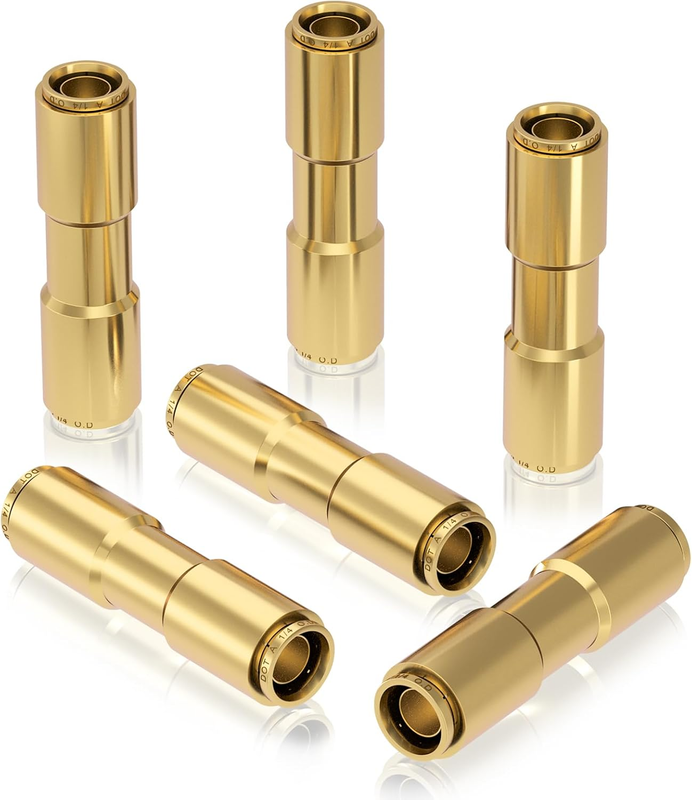 Cheemuii 6PCS 1/4" Brass DOT Air Line Fittings DOT Brass Straight Union