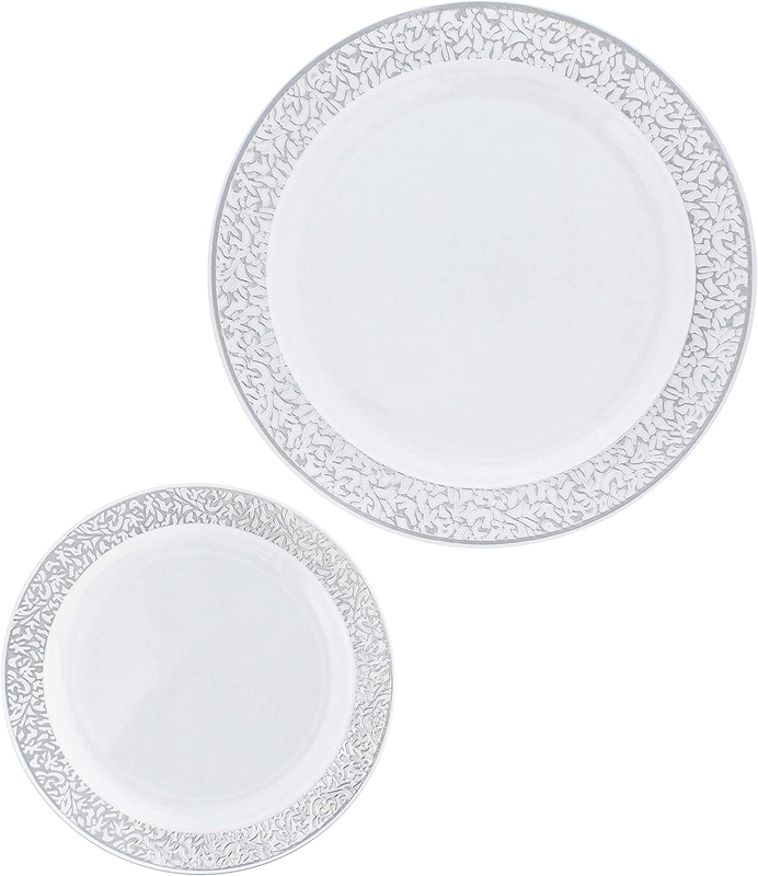 Plastic Plates Disposable Dinnerware Set - 102Pc 7.5In and 10.25In Plastic Dinne