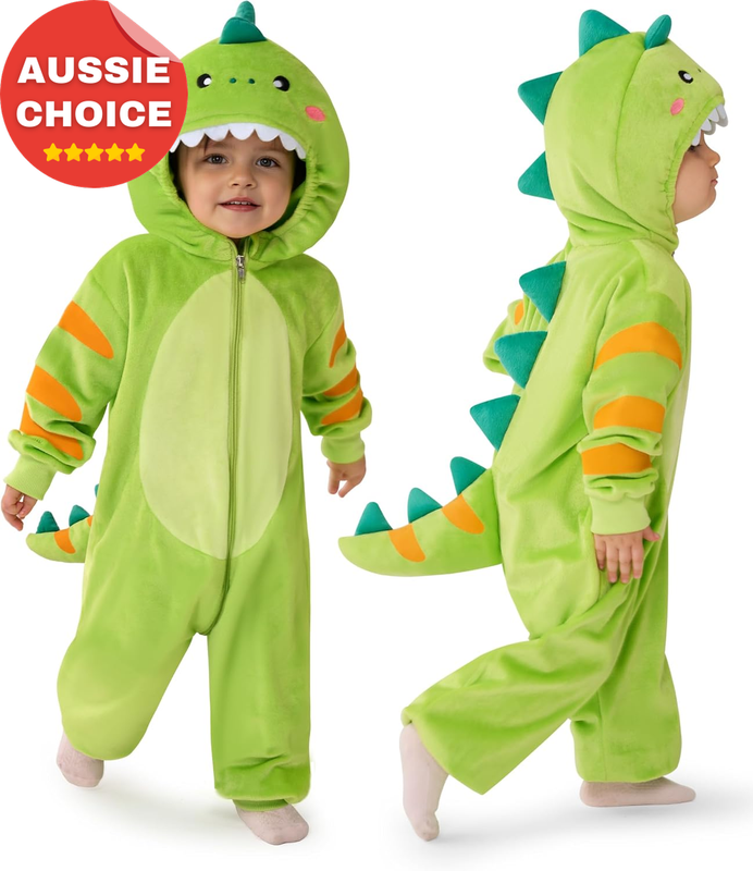 Dinosaur Dragon Halloween Costume Zip-Up Hooded Jumpsuit Kids Cosplay Party