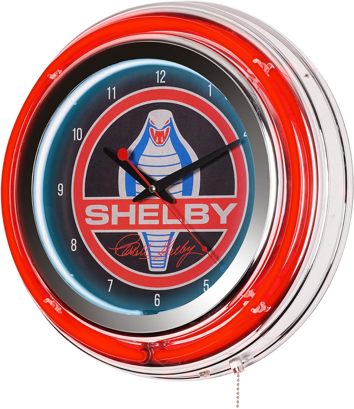 round Neon Retro Wall Clock - Battery Operated Vintage Analog Clock - for Bar, M