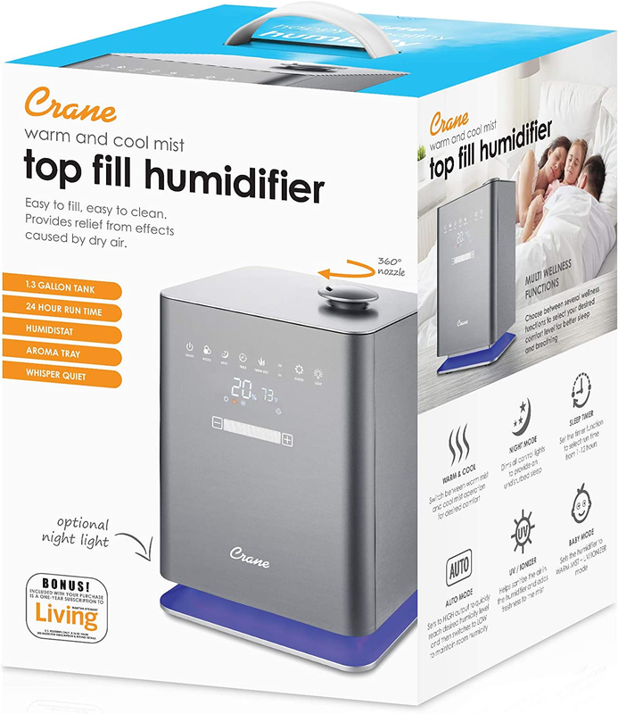 Warm & Cool Mist Top Fill Humidifier with Remote, 1.2 Gallon, 500 Sq. Ft Coverag