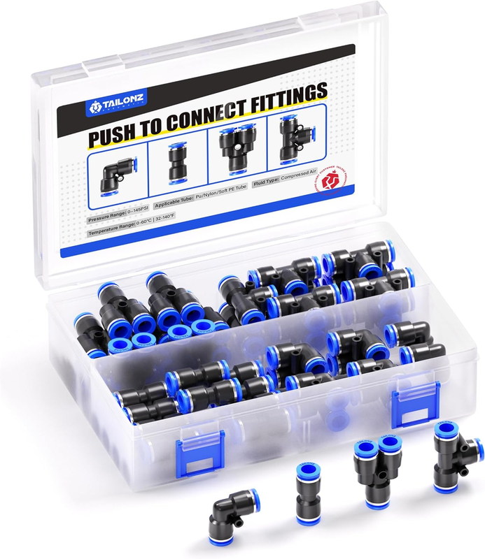 1/4 Inch Od Push to Connect Fittings Pneumatic Fittings Kit 10 Spliters+10 Elbow