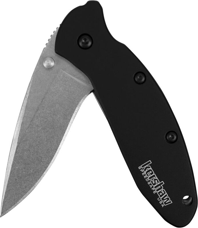 Kershaw 1620SWBLK Black Scallion Pocket Knife with 2.4 In. Stonewash Blade