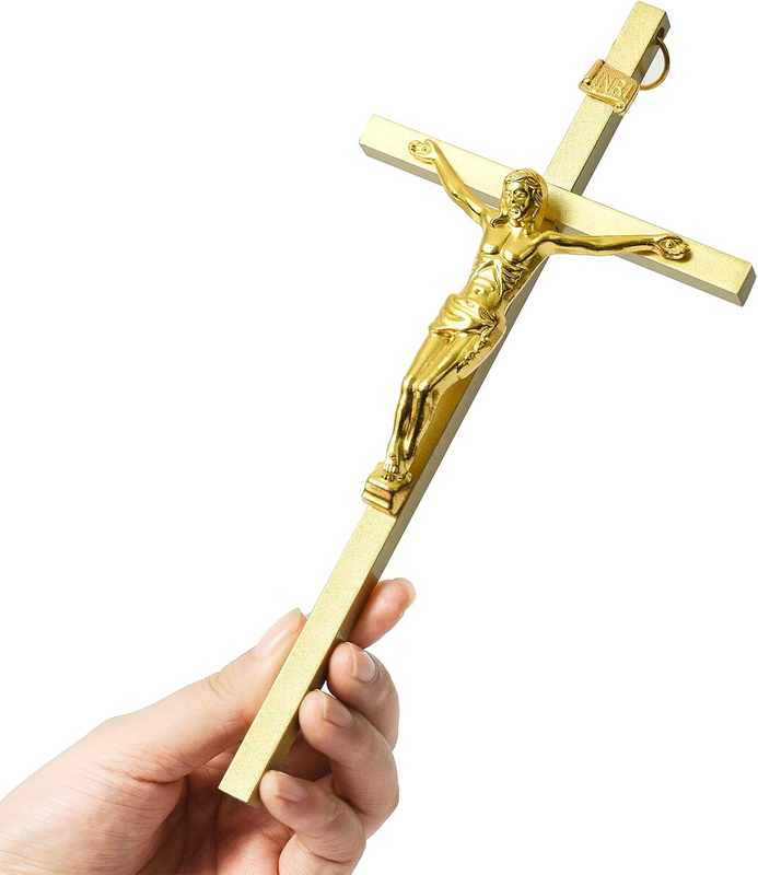 Crucifix Wall Cross Metal Slender Catholic Jesus 8 Inch Modern Hanging Decor