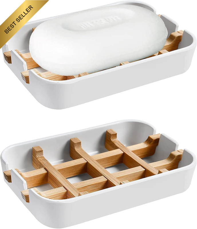 Modern Bamboo Fiber Soap Holder and Soap Dish Combination (Removable), White, Us