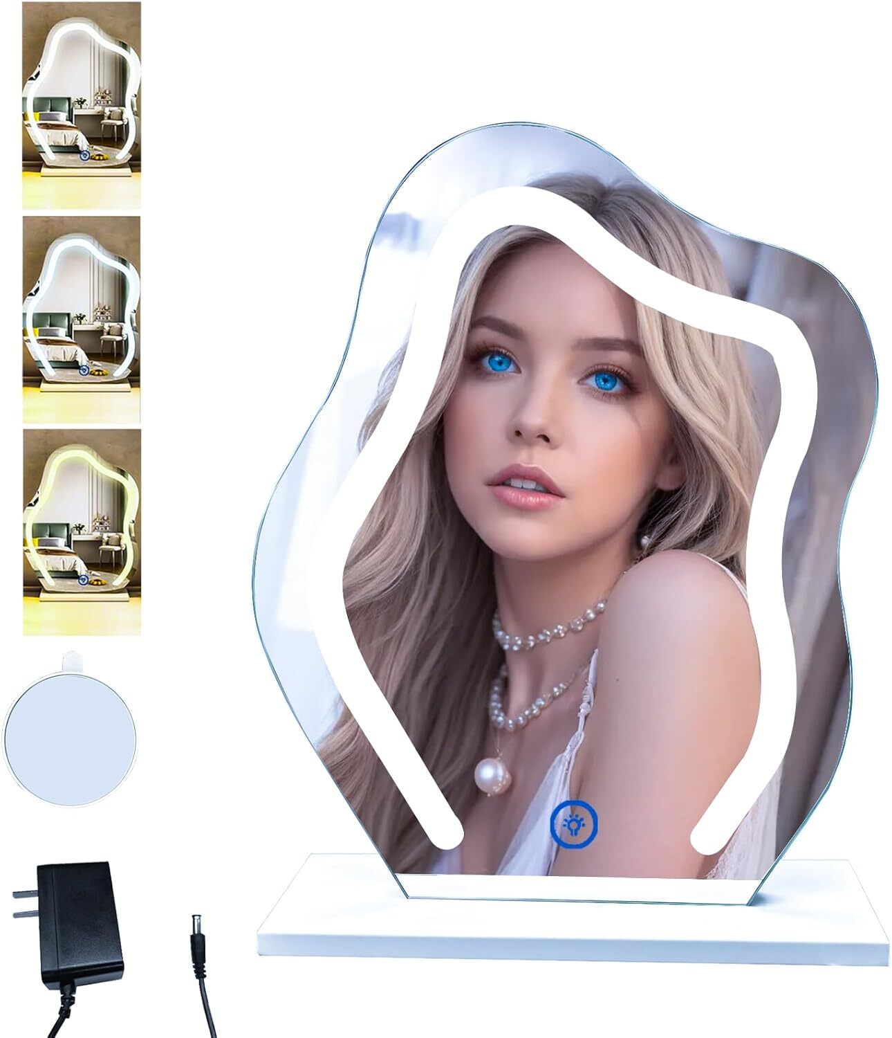 Desk Mirror with LED Light, Vanity Cloud Mirror with 5X