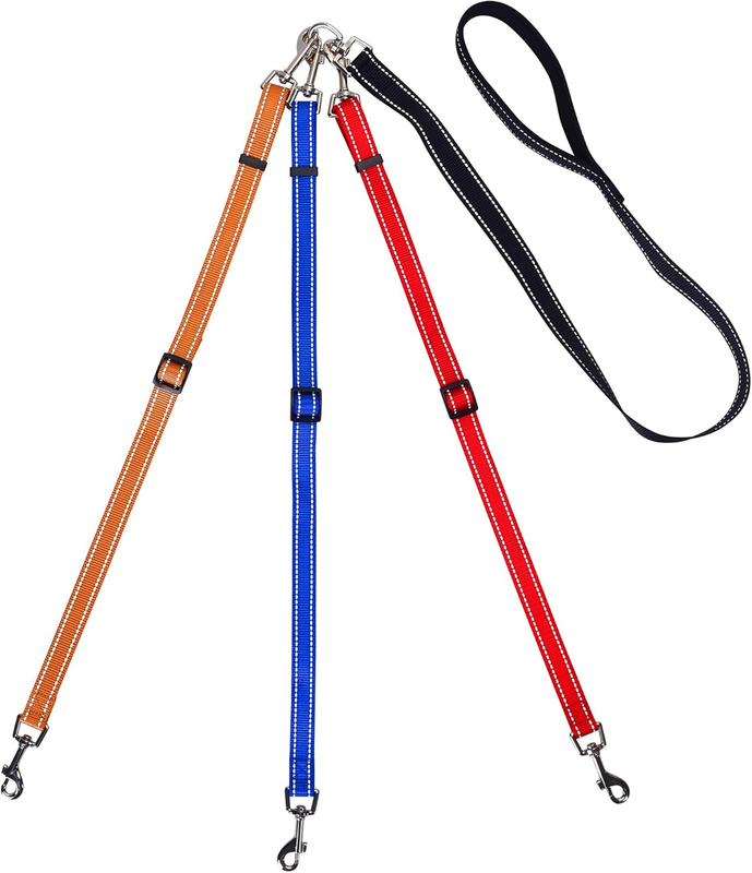 3 Way Dog Leash 3 in 1 Coupler Adjustable Padded Handle Reflective Multiple Dogs